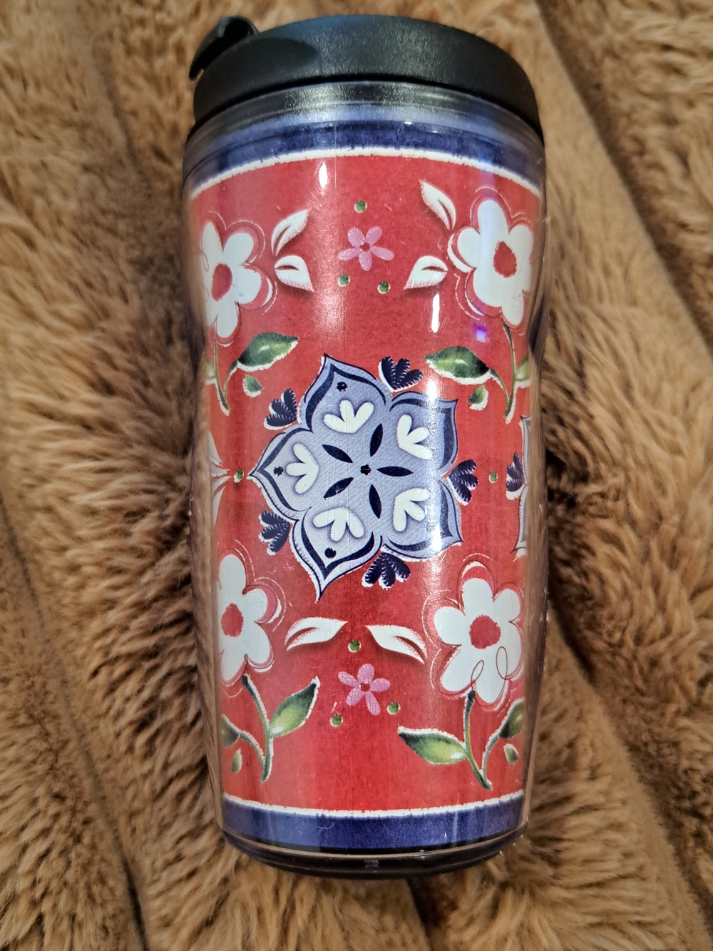Vintage 2001 Starbucks Barista Mini Travel Tumbler 8oz Red Blue Floral Cup
